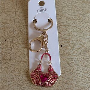 Mint Pink and Gold Handbag Keychain